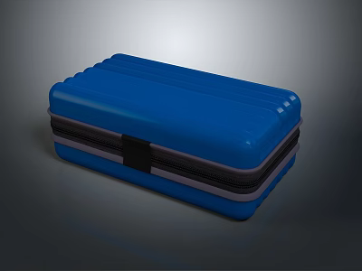 Blue Hard Shell Storage Case With Striped Design And Black Clasp 3d model