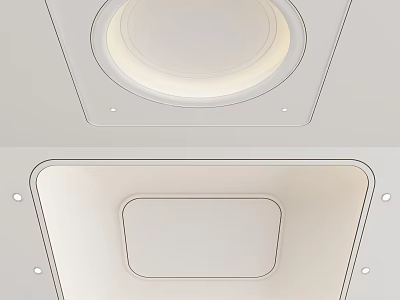 Elegant Modern Ceiling Design With Circular Recessed Lights And Square Panels 3d model