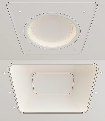 Elegant Modern Ceiling Design With Circular Recessed Lights And Square Panels 3d model