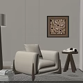 Elegant Single Sofa with Floor Lamp Decorative Painting and Side Table on Patterned Rug 3d model