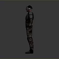 Game Movie Character In Dark Combat Armor With Glowing Helmet Standing Pose
