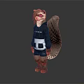 3D Anthropomorphic Creature Character Model With Bushy Tail Black Jacket Goggles And Gloves
