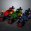 Colorful Vintage Style Toy Trains Red Green Blue Locomotives With Black Chimneys