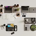 Organized Laptop Workspace With Mouse Notebook Pen Phone Tablet And Coffee Cup 3d model