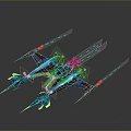 Vibrant Futuristic Spacecraft with Colorful Wings and Neon Accents for Interstellar Aerospace Missions