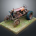 Vintage Tractor Model Displayed On Grass Covered Base With Detailed Parts