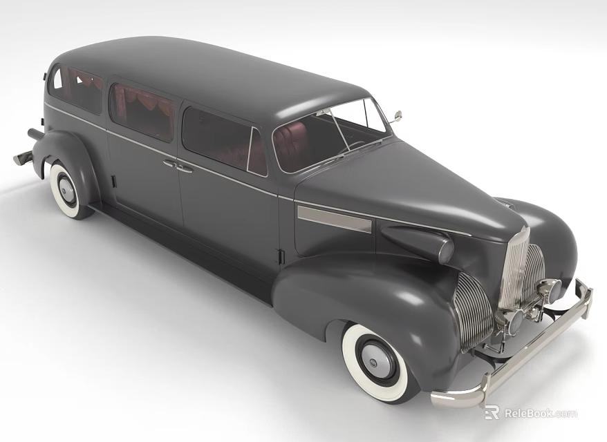 Dark Colored Vintage Classic Car With Retro Design Details 3d model 