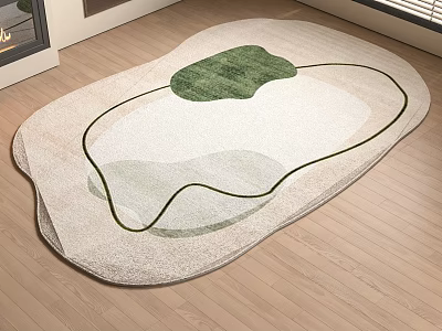 Modern Minimalist Round Rug With Abstract Green And White Pattern On Wooden Floor 3d model