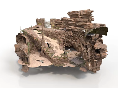 Ancient Ruined Stone Structure With Broken Rocks Moss And Weathered Surfaces 3d model