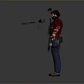 Game Character Wearing Red Shirt Blue Jeans Tactical Helmet With Green Accents Vest And Holding Rifle