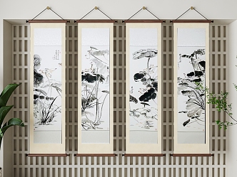 New Chinese-style Decorative Hanging Painting Combination 3d model