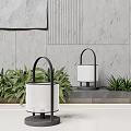 Modern Minimalist Outdoor Lights With Black Metal Frame White Linen Shade And Green Plant Background