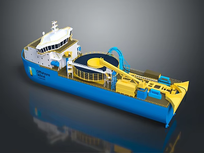 3D Rendered Industrial Ship In Blue And Yellow With Equipment 3d model