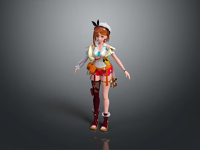Adventurer Girl Character With Cute Animal Companion In Colorful Outfit And Brown Boots 3d model