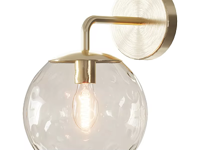 Illuminated Spherical Textured Glass Wall Lamp With Golden Metal Bracket 3d model