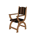 Classic Wooden Single Chair With Armrests And Striped Fabric Backrest And Seat