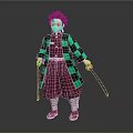 Red Haired Character Standing Wearing Green Black Checkered Coat Red Pants Shoes Holding Two Swords