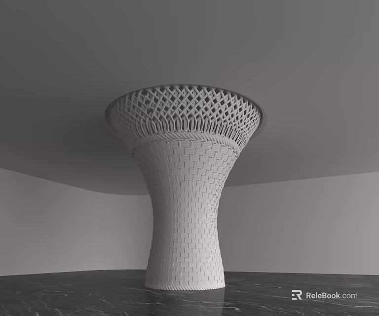 Modern White Column With Perforated Top And Woven Texture In Minimalist Interior With Dark Floor 3d model 