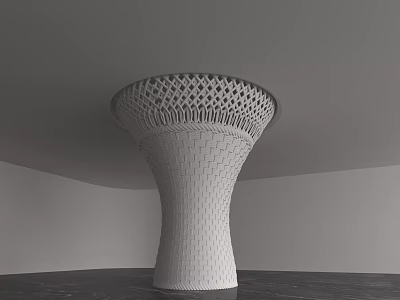 Modern White Column With Perforated Top And Woven Texture In Minimalist Interior With Dark Floor 3d model