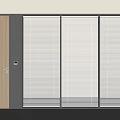 Modern Room Partition Featuring Wooden Door And Blinds With Black Frame 3d model