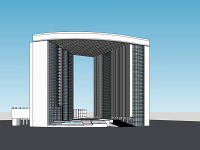 Modern Curved Office Building With Glass Curtain Walls And Archway Structure 3d model