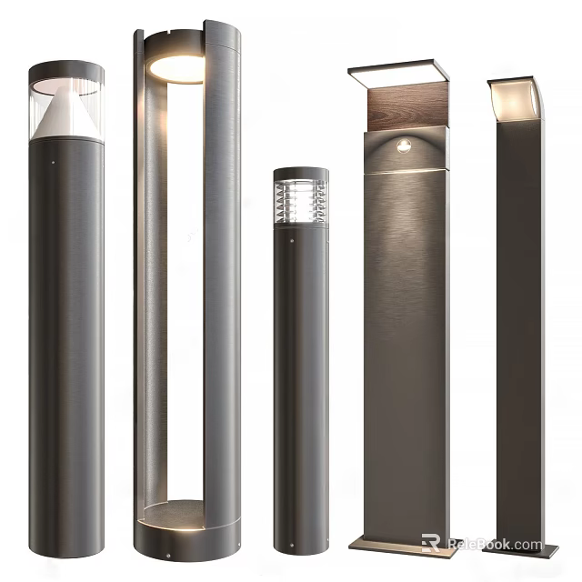 Modern Outdoor Lights With Various Styles And Metal Finish For Garden Pathway 3d model 