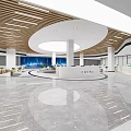 Modern Service Hall Interior With Consultation Counter And Tech Background 3d model
