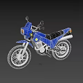 Blue Off Road Motorcycle With Black Seat Silver Wheels And Yellow Accents