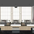 Relaxing SPA Sauna Interior With Wooden Panel Walls Comfortable Beds And Soft Wall Lamps