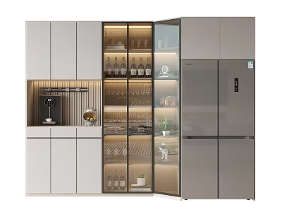 Modern Wine Cabinet Design With Glass Doors Built in Wine Racks And LED Lighting 3d model