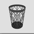 Black Metal Trash Can With Decorative Intricate Lattice Design For Home Use