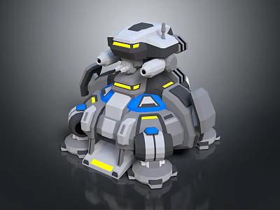 Sci Fi Mechanical Character Creature Design With Gray Blue Yellow Accents And Armor Plates 3d model