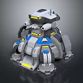 Sci Fi Mechanical Character Creature Design With Gray Blue Yellow Accents And Armor Plates
