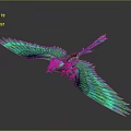 Game Movie Fantasy Eagle Like Character With Green Blue Feathers And Metallic Decorations Flying