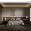 Minimalist Bedroom Interior Design With Neutral Bed Linen Wooden Nightstand And Abstract Wall Art