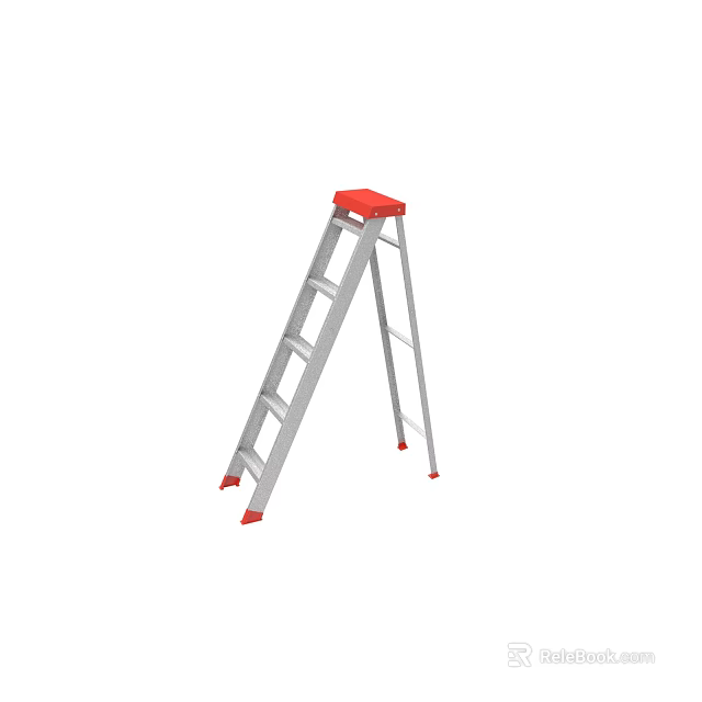 Sturdy Aluminum A Frame Ladder With Red Top Platform And Non Slip Feet 3d model 