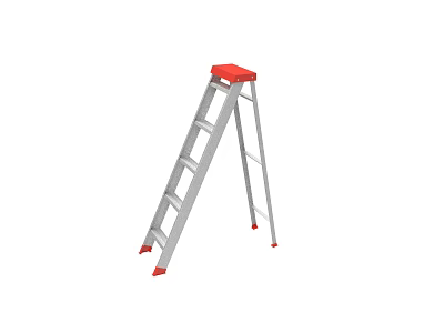 Sturdy Aluminum A Frame Ladder With Red Top Platform And Non Slip Feet 3d model