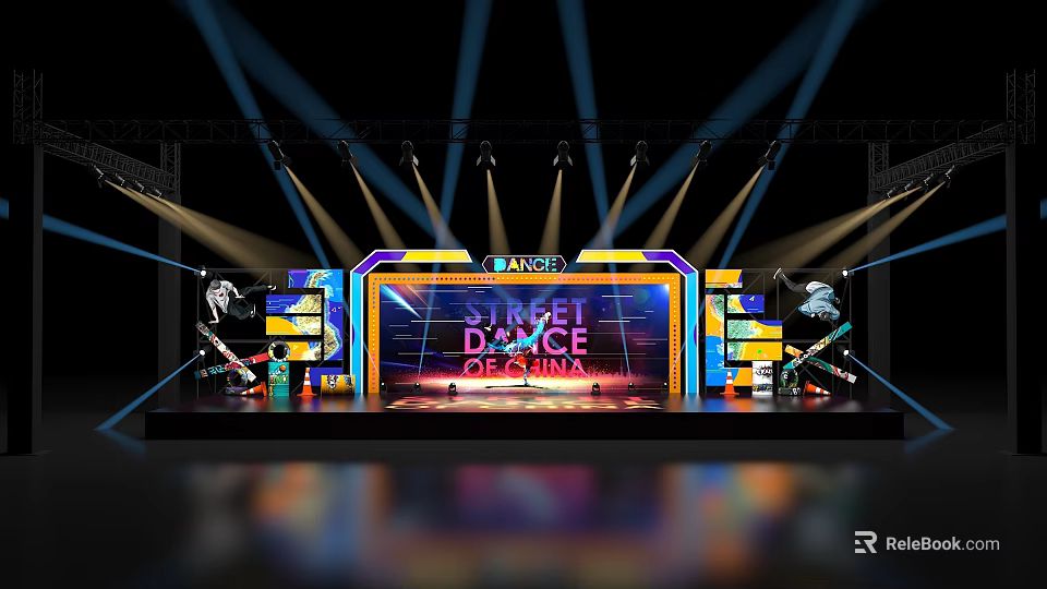 Street Dance of China Stage with Colorful Lighting and LED Screen Design 3d model 