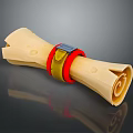 Light Colored Rolled Paper With Red Yellow Straps And Metal Buckle On Dark Background With Reflection