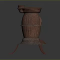 Antique Red Three Tiered Tripod Vessel With Carved Patterns And Decorative Design