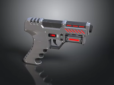 Futuristic Sci Fi Pistol Weapon with Gray Body Red Details and Tech Inspired Design 3d model