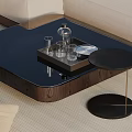 Modern Sofa and Coffee Table Set with Dark Glass Top Wooden Frame Tray and Side Table