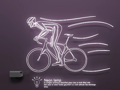 Modern Neon Lamp Design With Bicycle Rider Outline Figure And Illuminated Lines 3d model