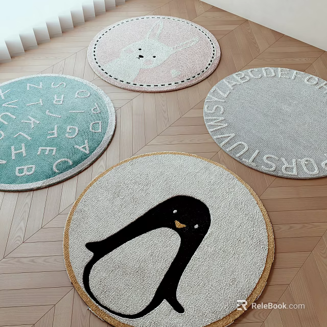 Cute Round Rugs With Cartoon Animal Alphabet Patterns 3d model 
