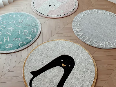 Cute Round Rugs With Cartoon Animal Alphabet Patterns 3d model