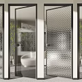 Modern Geometric Pattern Glass Doors In Bright Interior Space With Plants 3d model