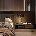 Modern Dark Tone Bedroom Interior With Large Bed Closet Floor Lamp Dark Furniture And Rug