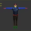 Game And Movie Character In Blue Uniform With Black Vest And Hat Arms Extended
