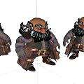 Detailed Dwarf Game And Movie Character With White Beard Brown Clothing Multiple Angles