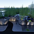 Contemporary Garden Landscape Design With Illuminated Pathways Trees And Water Features 3d model
